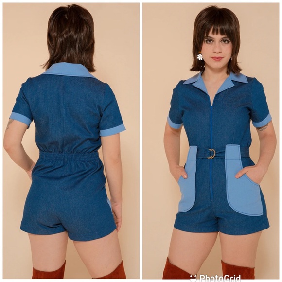 Miracle Eye California Shake Romper in Denim - Picture 1 of 13